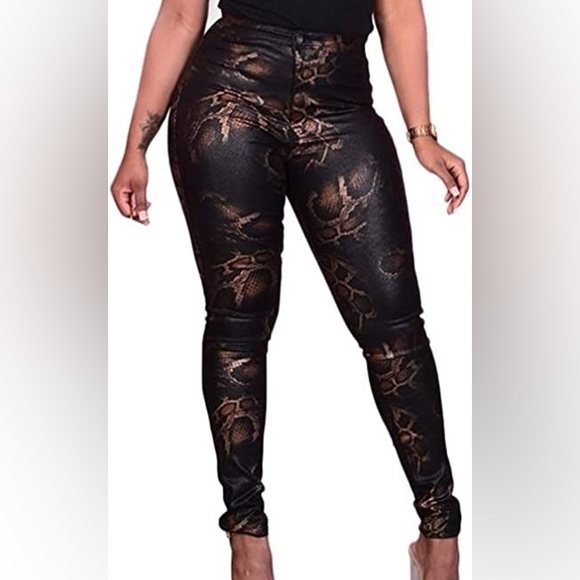 Womens Casual Leggings Stretchy High Waisted Work Pants Snake Print Leggings - Picture 2 of 8